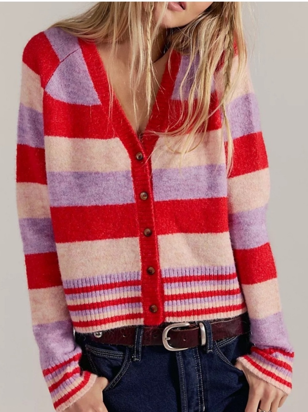 NWT Free People School Girl SoftSpun Striped Cardi Size XL